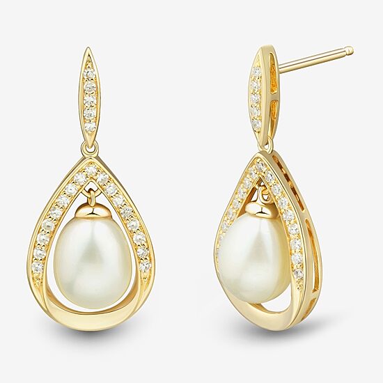 Womens White Cultured Freshwater Pearl 14K Gold Over Silver Sterling Silver Drop Earrings