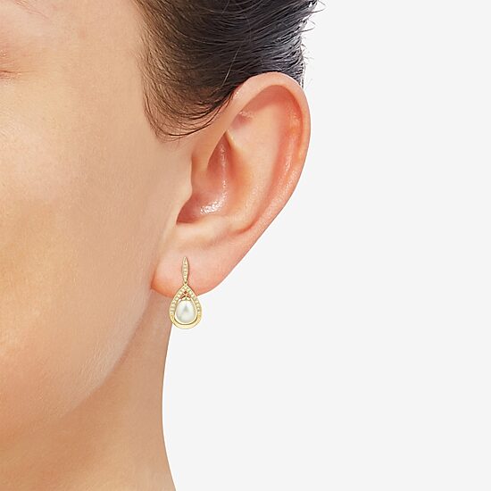 Womens White Cultured Freshwater Pearl 14K Gold Over Silver Sterling Silver Drop Earrings