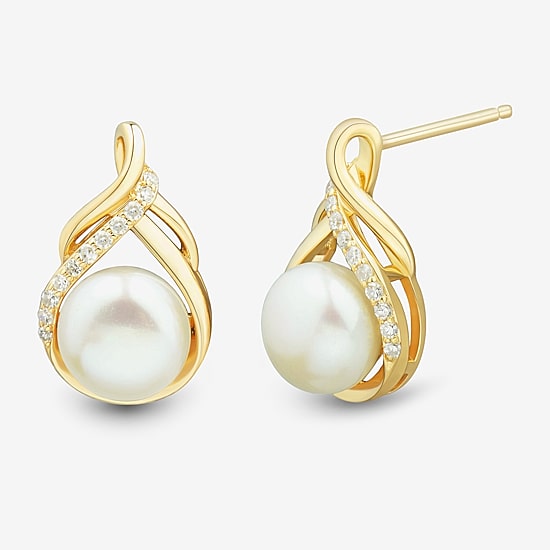 Womens White Cultured Freshwater Pearl 14K Gold Over Silver Sterling Silver Drop Earrings