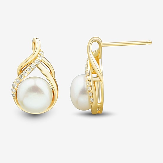 Womens White Cultured Freshwater Pearl 14K Gold Over Silver Sterling Silver Drop Earrings