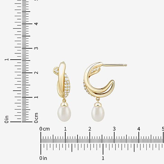 Womens Lab Created White Cultured Freshwater Pearl 14K Gold Over Silver Sterling Silver Round Drop Earrings