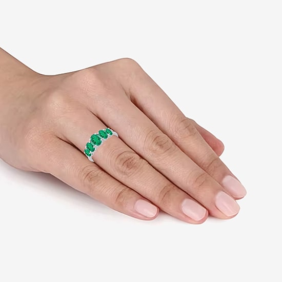Womens Lab Created Green Emerald Sterling Silver Oval 5-Stone Band