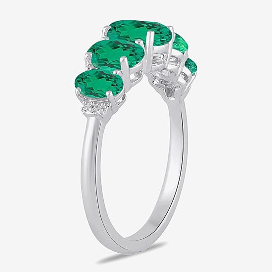 Womens Lab Created Green Emerald Sterling Silver Oval 5-Stone Band