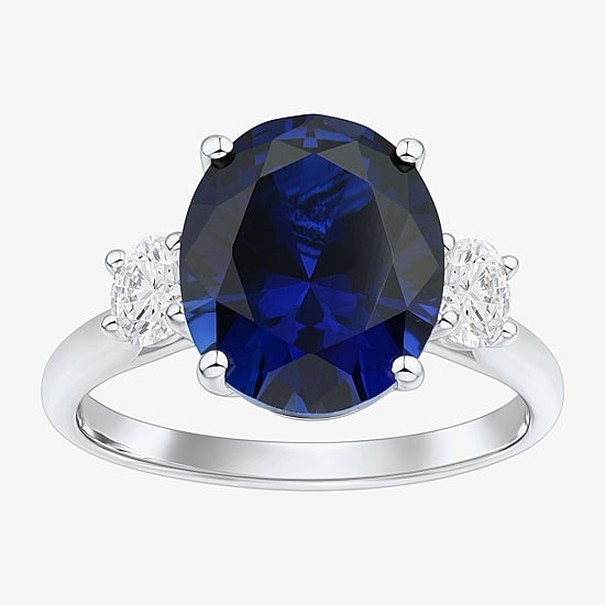  Womens Gemstone & 3/8 CT. T.W. Lab-Grown Diamond Sterling Silver Oval 3-Stone Cocktail Ring