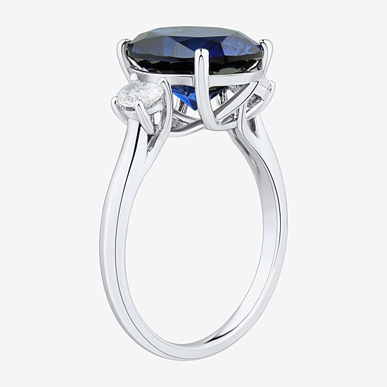  Womens Gemstone & 3/8 CT. T.W. Lab-Grown Diamond Sterling Silver Oval 3-Stone Cocktail Ring