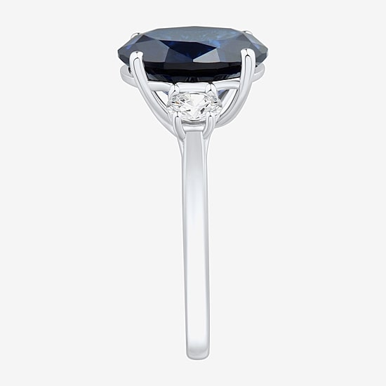  Womens Gemstone & 3/8 CT. T.W. Lab-Grown Diamond Sterling Silver Oval 3-Stone Cocktail Ring