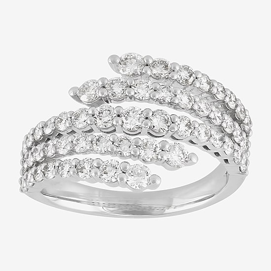 (H-I/Si2) Womens 2.5MM 1 1/2 CT. T.W. Lab Grown White Diamond 10K Gold Bypass  Band