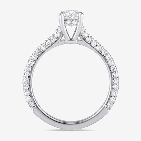 Signature By Modern Bride (F / Si1) Womens 1 3/4 CT. T.W. Lab Grown White Diamond 10K Gold Oval Side Stone Engagement Ring
