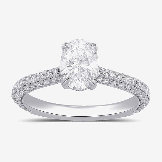 Signature By Modern Bride (F / Si1) Womens 1 3/4 CT. T.W. Lab Grown White Diamond 10K Gold Oval Side Stone Engagement Ring