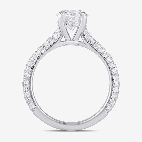 Signature By Modern Bride (F / Si1) Womens 2 3/4 CT. T.W. Lab Grown White Diamond 14K Gold Oval Side Stone Engagement Ring
