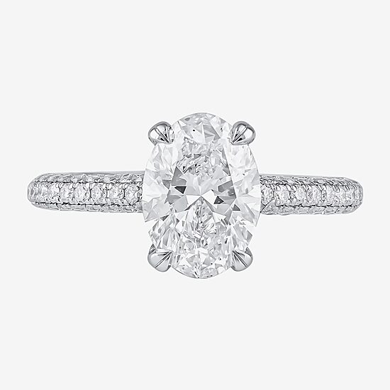 Signature By Modern Bride (F / Si1) Womens 2 3/4 CT. T.W. Lab Grown White Diamond 14K Gold Oval Side Stone Engagement Ring