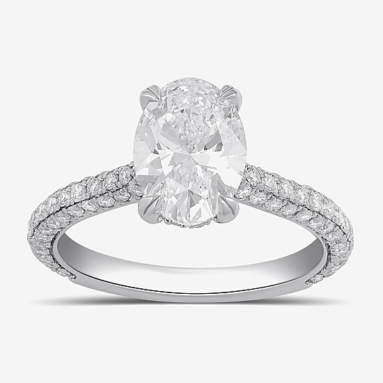 Signature By Modern Bride (F / Si1) Womens 2 3/4 CT. T.W. Lab Grown White Diamond 14K Gold Oval Side Stone Engagement Ring