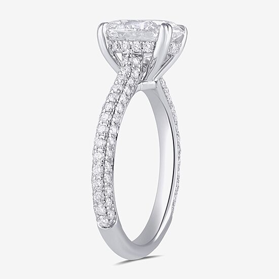 Signature By Modern Bride (F / Si1) Womens 2 3/4 CT. T.W. Lab Grown White Diamond 14K Gold Oval Side Stone Engagement Ring