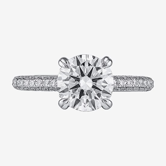 Signature By Modern Bride (F / Si1) Womens 2 3/4 CT. T.W. Lab Grown White Diamond 14K Gold Round Side Stone Engagement Ring