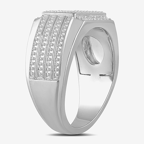 Mens 1/2 CT. T.W. Lab Grown White Diamond Sterling Silver Cluster Fashion Ring