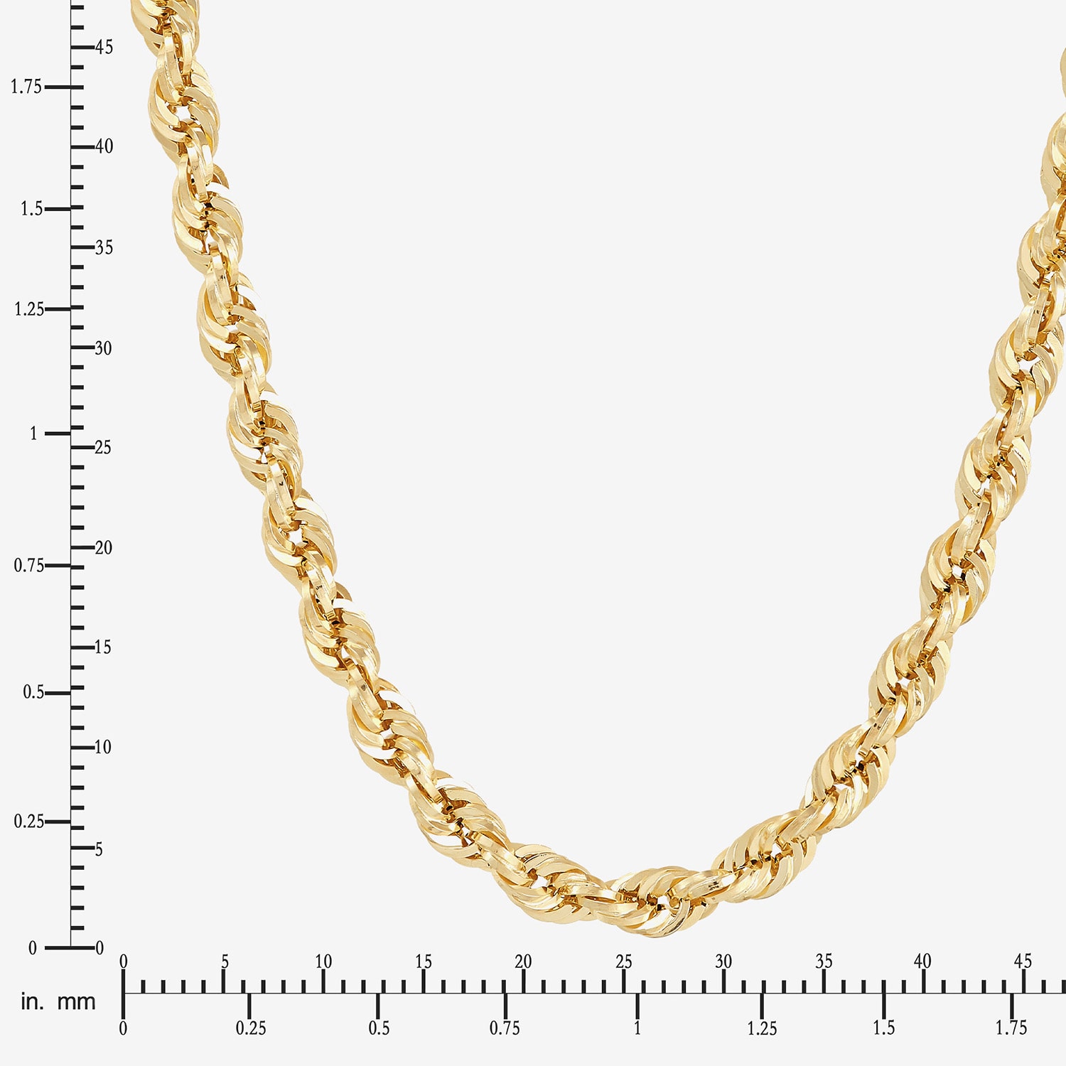 Unisex Adult 10K Gold 24 Inch Rope Chain Necklace