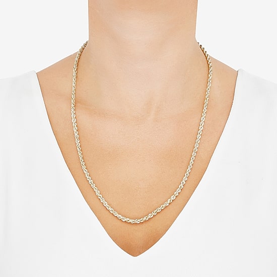 Unisex Adult 10K Gold 24 Inch Rope Chain Necklace