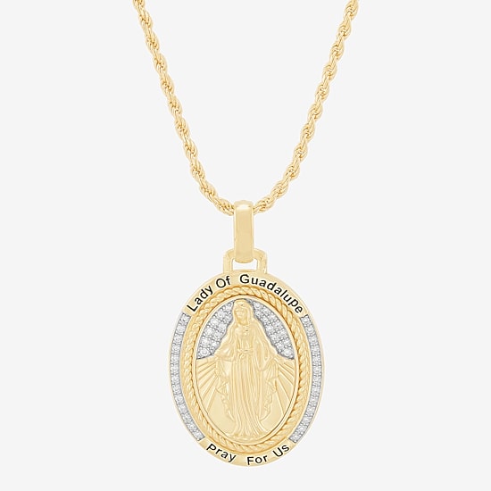 Our Lady Of Guadalupe Mens White Cubic Zirconia 14K Gold Over Silver Cross Pendant