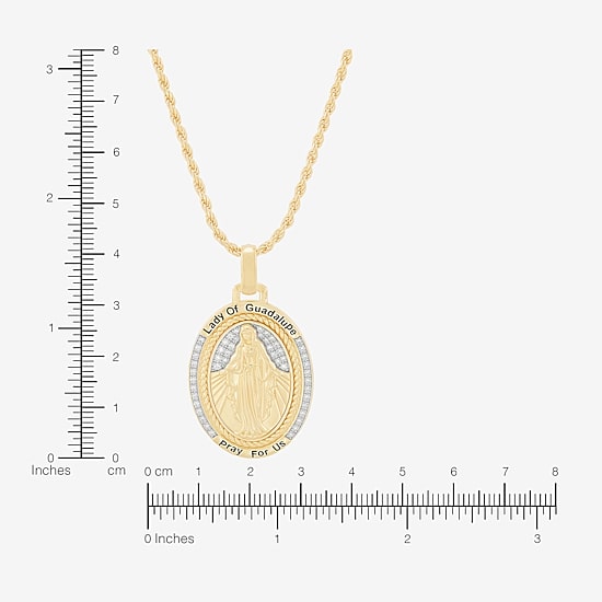 Our Lady Of Guadalupe Mens White Cubic Zirconia 14K Gold Over Silver Cross Pendant