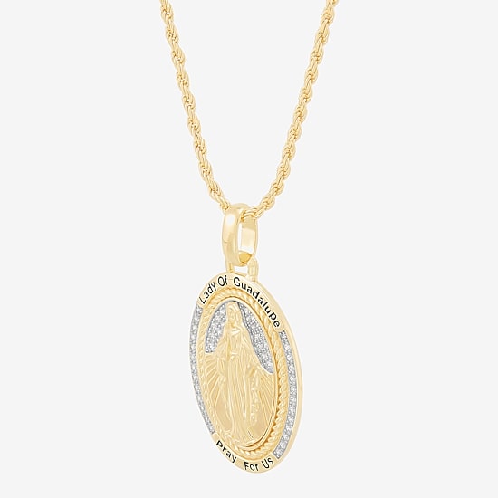 Our Lady Of Guadalupe Mens White Cubic Zirconia 14K Gold Over Silver Cross Pendant