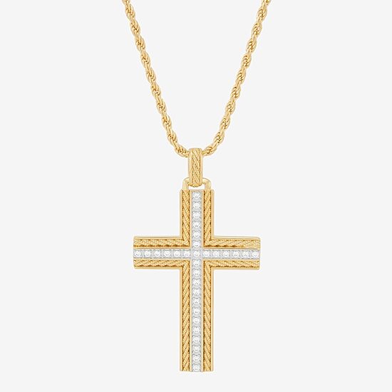 Mens Cubic Zirconia 14K Gold Over Silver Pendant Necklace