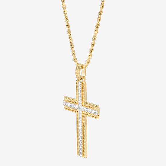 Mens Cubic Zirconia 14K Gold Over Silver Pendant Necklace