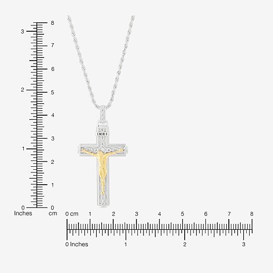 Crucifix Mens White Cubic Zirconia 14K Gold Over Silver Cross 24 Inch Pendant Necklace