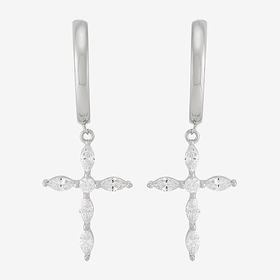Diamonart Womens Cubic Zirconia Sterling Silver Cross Drop Earrings