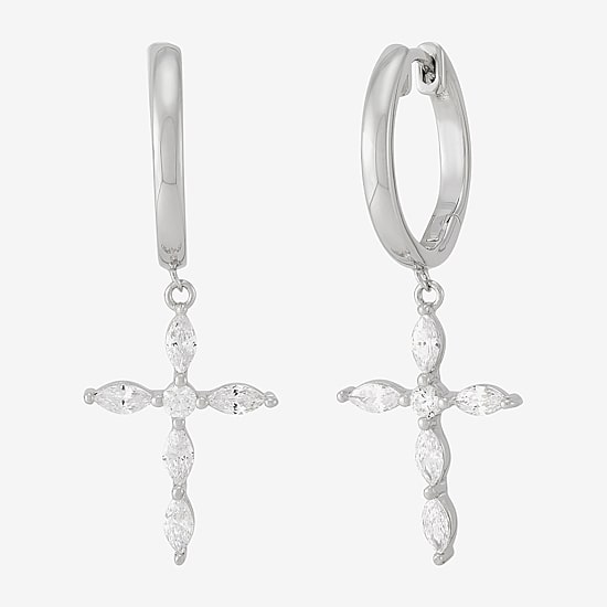 Diamonart Womens Cubic Zirconia Sterling Silver Cross Drop Earrings