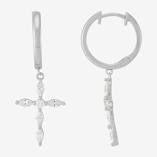Diamonart Womens Cubic Zirconia Sterling Silver Cross Drop Earrings