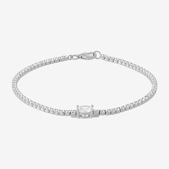 Diamonart Womens Cubic Zirconia Sterling Silver Oval 7.5 Inch Tennis Bracelet