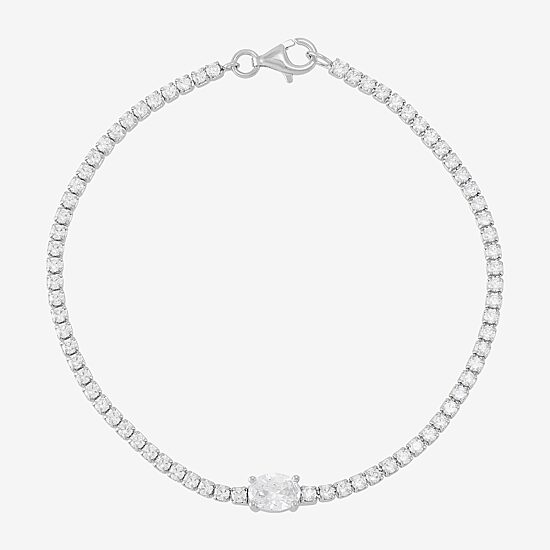 Diamonart Womens Cubic Zirconia Sterling Silver Oval 7.5 Inch Tennis Bracelet