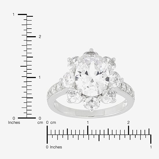 Diamonart Womens Cubic Zirconia Sterling Silver Flower Oval Side Stone Engagement Ring