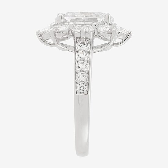 Diamonart Womens Cubic Zirconia Sterling Silver Flower Oval Side Stone Engagement Ring