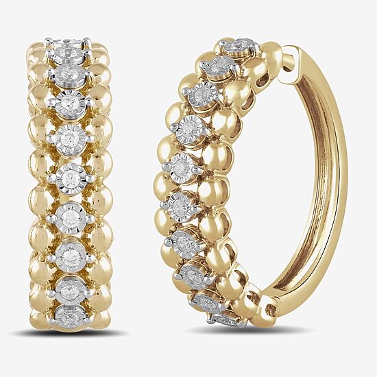 Womens 1/4 CT. T.W. Lab Grown White Diamond 14K Gold Over Silver Sterling Silver 24.6mm Hoop Earrings
