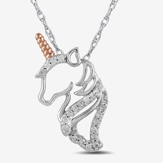 Unicorn Womens 1/10 CT. T.W. Lab Grown White Diamond 14K Rose Gold Over Silver Sterling Silver 18 Inch Pendant Necklace