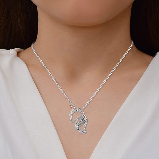 Unicorn Womens 1/10 CT. T.W. Lab Grown White Diamond 14K Rose Gold Over Silver Sterling Silver 18 Inch Pendant Necklace