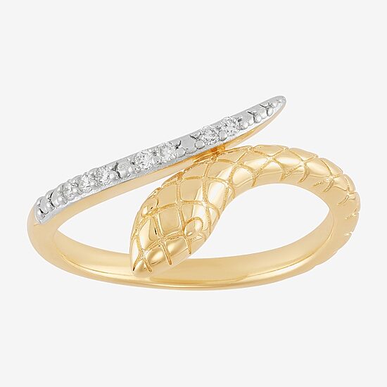(H-I, Si2) Snake Womens Diamond Accent Lab Grown White Diamond Accent 14K Gold Over Silver Bypass  Band
