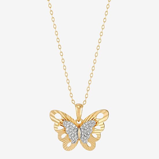 (H-I Womens 1/10 CT. T.W. Lab Grown White Diamond 14K Gold Over Silver Sterling Silver Butterfly 18 Inch Pendant Necklace