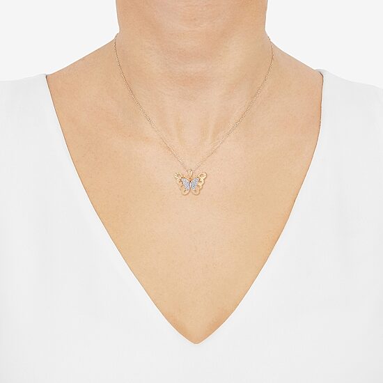 (H-I Womens 1/10 CT. T.W. Lab Grown White Diamond 14K Gold Over Silver Sterling Silver Butterfly 18 Inch Pendant Necklace