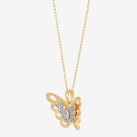 (H-I Womens 1/10 CT. T.W. Lab Grown White Diamond 14K Gold Over Silver Sterling Silver Butterfly 18 Inch Pendant Necklace