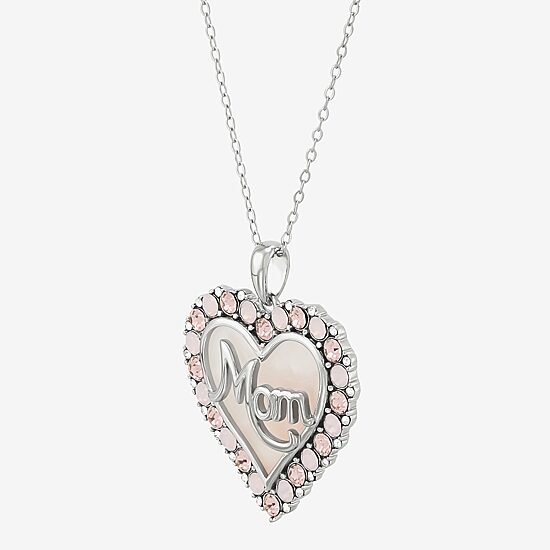 "Mom" Womens Pink Mother Of Pearl Sterling Silver Heart 16 Inch Pendant Necklace
