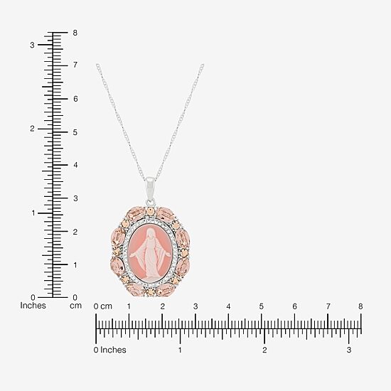 Our Lady Of Grace Virgin Mary Womens Pink Crystal Sterling Silver Cameo Oval Pendant