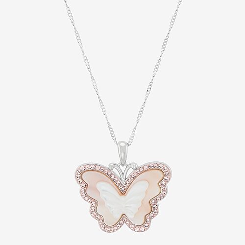 Womens Pink Mother Of Pearl Sterling Silver Butterfly 18 Inch Pendant Necklace, One Size