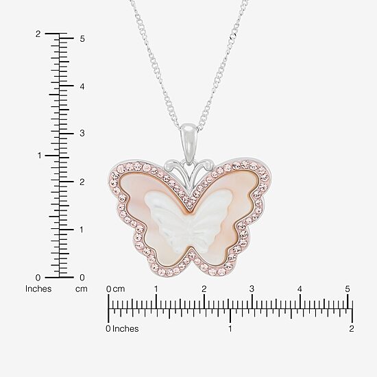 Womens Pink Mother Of Pearl Sterling Silver Butterfly 18 Inch Pendant Necklace