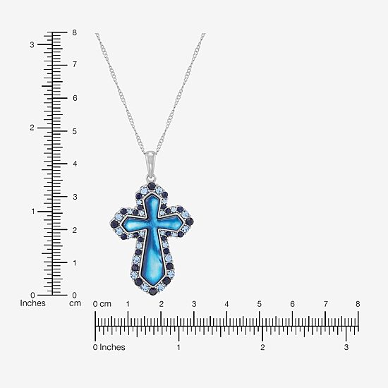 Womens Blue Mother Of Pearl Sterling Silver Cross 18 Inch Pendant Necklace