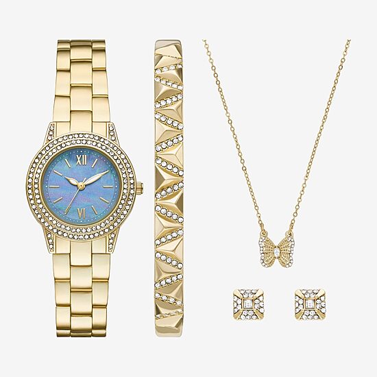 Womens Crystal Accent Gold Tone 4-pc. Watch Boxed Set Fmdjset366