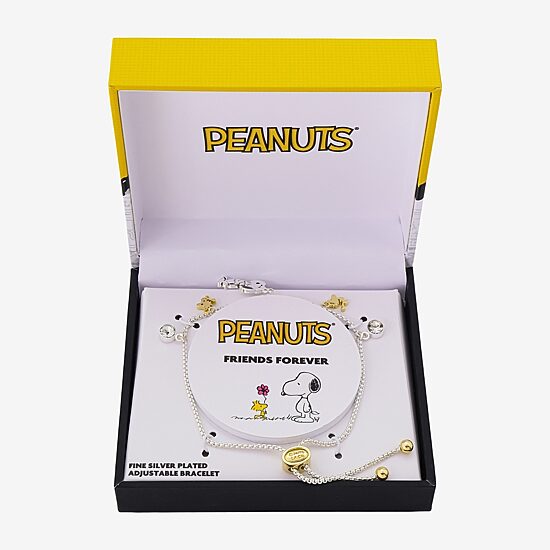 Disney Classics Womens Cubic Zirconia 10K Gold Over Brass Pure Silver Over Brass Peanuts Snoopy Charm Bracelet