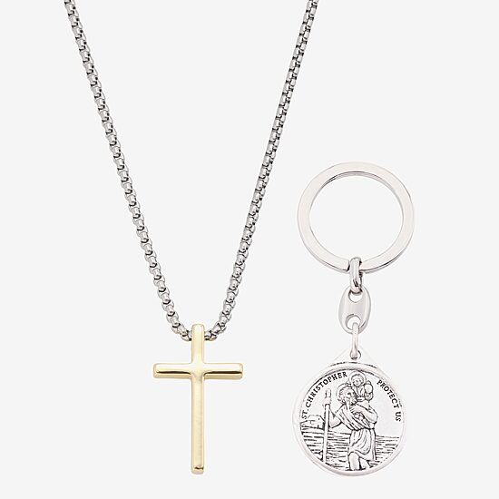 J.P. Army Pendant Necklace & Virgin Mary Keychain Mens Stainless Steel Cross 2-pc. Jewelry Set