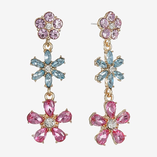 Monet Jewelry Womens Multi Color Glass Flower Hypoallergenic Drop Earrings